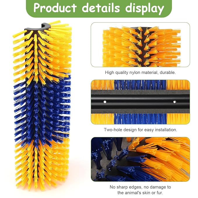 2PCS Livestock Scratching Brush, 17.5 x 7.8 Inch Goat Brushes for Grooming, Horse Brushes for Shedding, Livestock Brush with 8 Screws Great for Horse, Elk, Cattle, Pig, Sheep（Yellow）