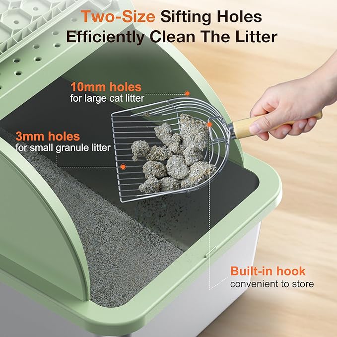 Stainless Steel Litter Box, XXL Large Metal Cat Litter Boxes, Dual Entrance Detachable Litter Box with Lid, 16.6'' High Wall Urine Leak Prevention with Cat Litter Scoop (Green)
