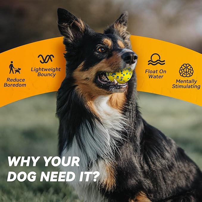 2Pcs Dog Balls, Tennis Balls for Dog Aggressive Chewers, for Large Medium Small Puppy, Training Catch&Fetch, Water Floats Toys, Yellow