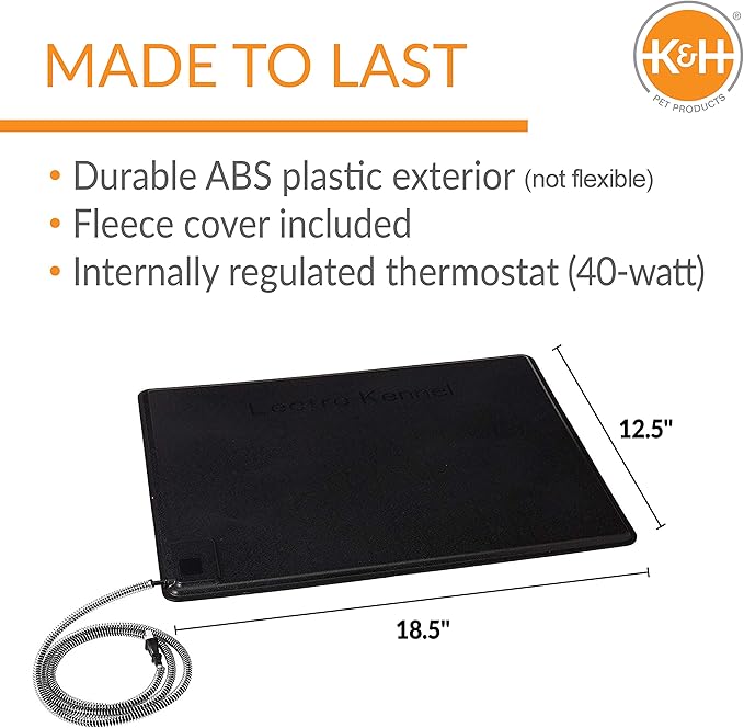 K&H Pet Products Lectro-Kennel Outdoor Heated Pad with Free Cover Black Small 12 X 18 Inches