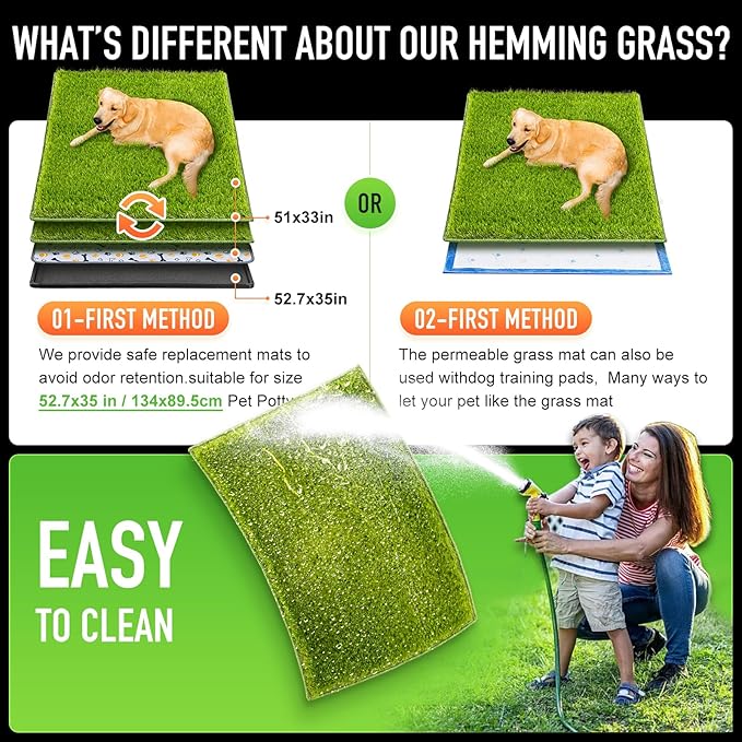 Hompet Artificial Grass for Dogs, 51"x33", Professional Dog Grass Mat, Easy to Clean with Drainage Holes, Potty Training Pad and Replacement Fake Grass Turf, Outdoor Rug Patio Lawn Decoration