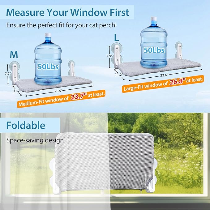 L&W BROS. Cat Window Perch Indoor Foldable Pat Hammock with 4 Updated Suction Cups Easy to Assemble Window Bed for Large (L 1Pc)