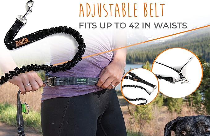 Mighty Paw Hands Free Dog Leash | Bungee Waist Leash for Dog Walking. Pet Running Hands Free Tether for Large, Medium & Small Breeds. Pet Waist Belt (36" - 48") Up to 150 lbs - Black