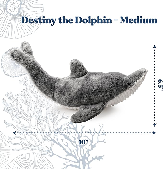 Ocean Collection Dog Toys | Medium Sized Destiny The Dolphin | Cute, Durable, & Sustainable Plush Chew Toys for Dogs 25 to 50 lbs | Eco Friendly & 100% Recycled Materials