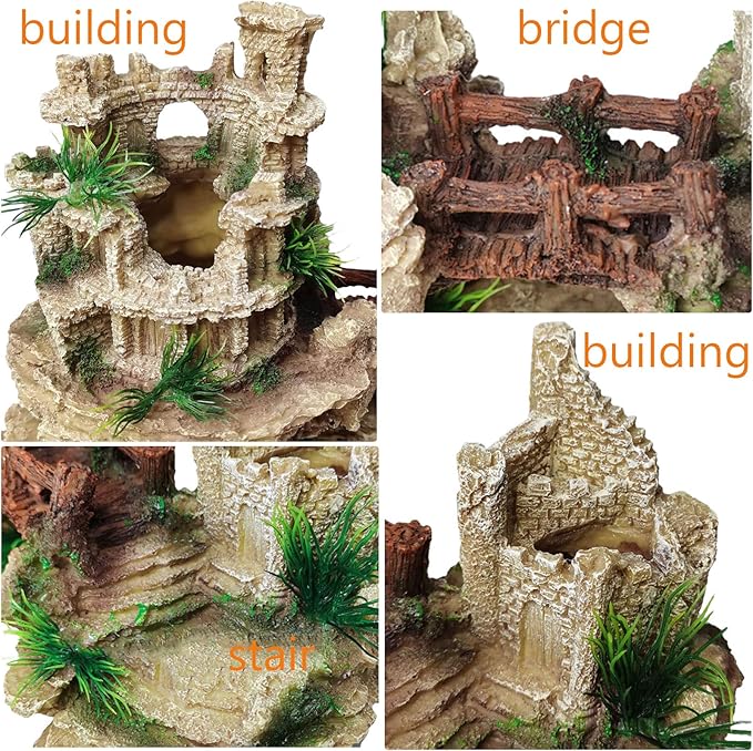 Hamiledyi Aquarium Antique Roman Column Castle Stone Cave Decorations, Fish Tank Artificial Resin Ruins European Ornaments, Large Landscaping for Betta Hide Play