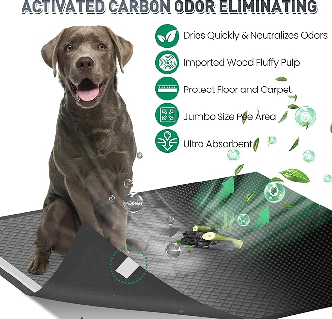 Boscute Charcoal Super Absorbency Puppy Pads, Activated Carbon Odor-Control XXXL 36"x36" Leak-Proof Pet Training Pee Pads, Disposable Potty Pads for Dogs Cats, Rabbits