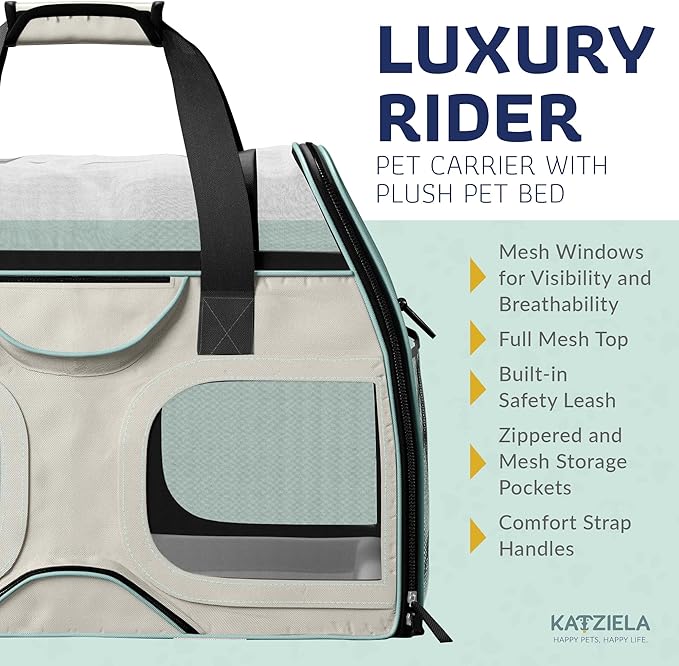 Katziela Pet Carrier - Airline Compliant Dog Carrier - TSA Approved Pet Carrier for Small Dogs and Cats - Soft FAA Travel Airplane Dog Carrier Luggage (Grey/Brown-Pro)