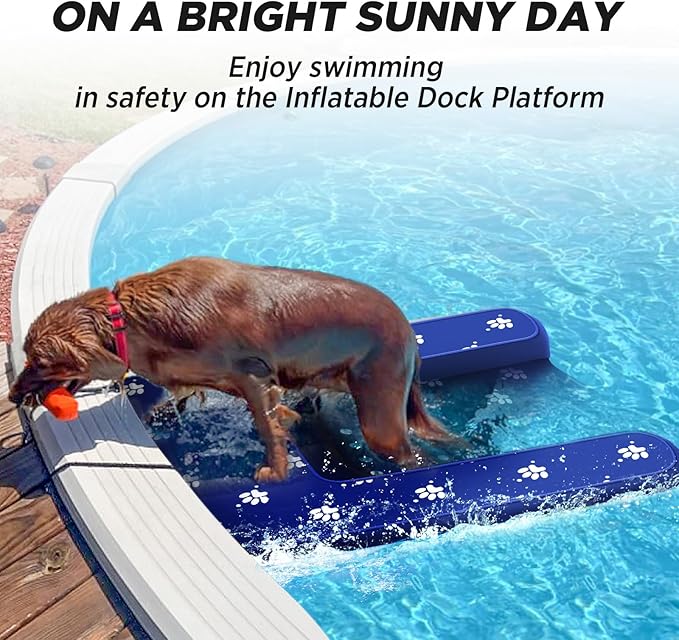 Inflatable Dock Platform with Electric Pump, Dog Boat Ramp Floating Non-Slip Oxford and PVC with Water Ramp for Dogs Pool, Dock, Lake with Traction Rope Blue (4.7ft x 3ft x 6in)