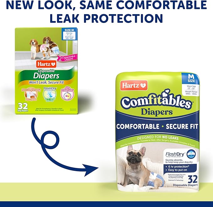 Hartz Disposable Dog Diapers, Size M 32 count, Comfortable & Secure Fit, Easy to Put On