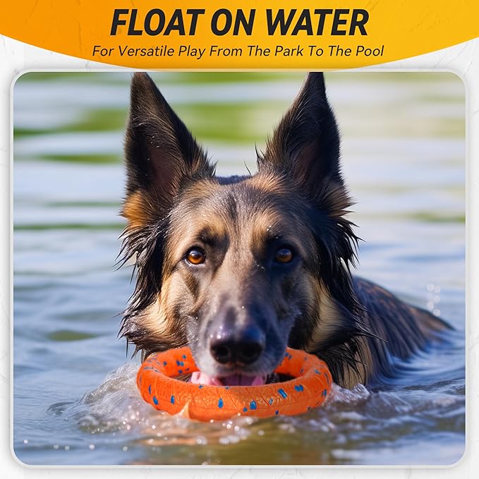 Dog Ring Toy, Indestructible Flying Discs for Throwing Catching, Water Floating Dog Training Ring for Medium Large Breeds (Orange - φ9 inches)