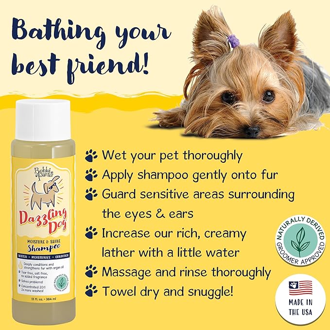 Bobbi Panter Dog Shampoo - Made in USA - All Natural Formula for Deep Nourishing and Cleasing - Concentrated 20:1 for Professional Groomers - Light Chamomile Scent, 13 Oz