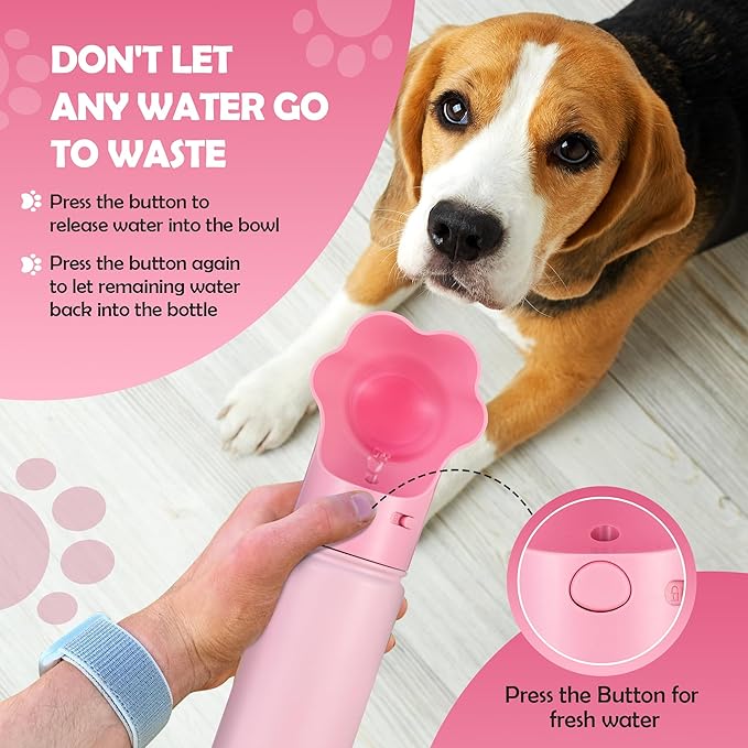 Gulp by Duna 18oz Travel Dog Water Bottle with Paw-Shaped Bowl, Insulated Stainless Steel | Leakproof Portable with Carry Strap for Outdoor Walking, Hiking & Pet Hydration On-The-Go | Pink