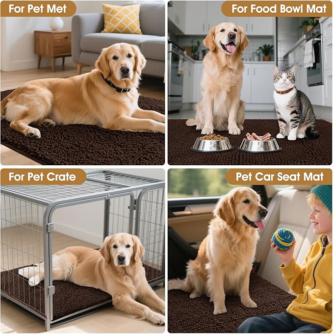 IM HOME 30" x 20" Brown Dog Door Mats for Muddy Paws, Chenille Absorbent Dog Mat, Non Slip Heavy Mud Mat for Dogs, Soft Pet Bed Mat for Entryway, Mud Paws, Inside Floor
