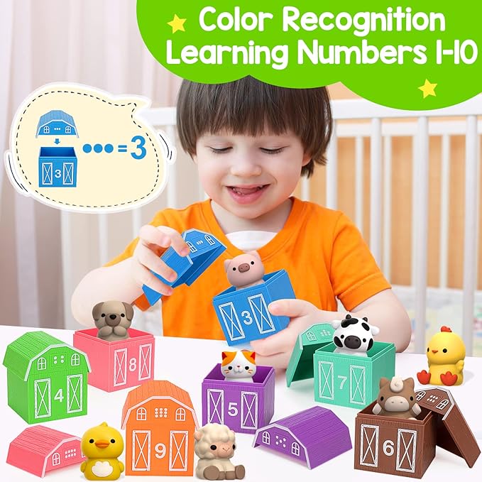KMUYSL Toys for 1,2,3 Year Old Boys Girls, Farm Animals Toys Playset, Counting Skill, Color Matching, Christmas Birthday Easter Educational Gift for Baby Toddler Boys Girls Age 12-18 Months