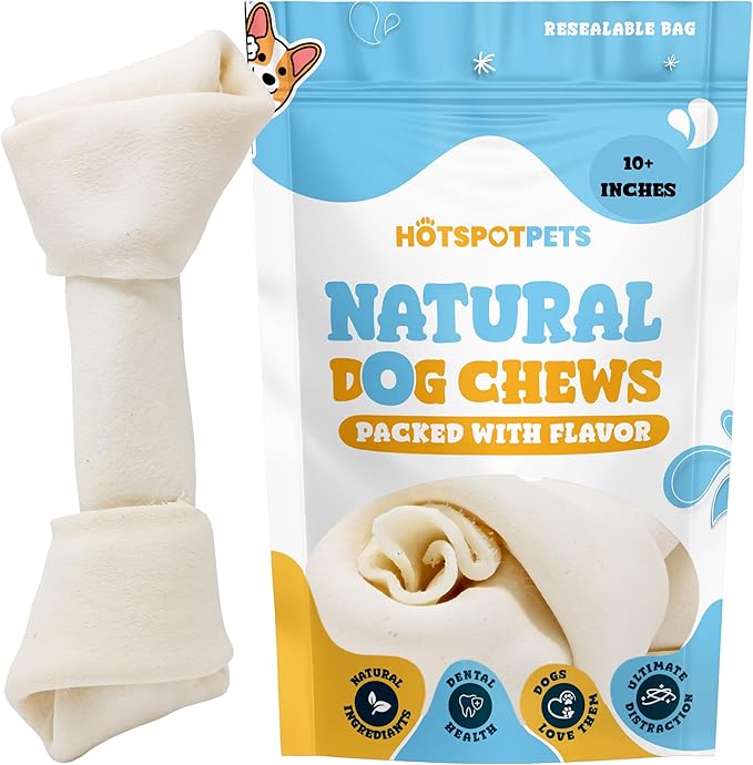 hotspot pets 10 Inch Large Rawhide Dog Bones - Made from Grass Fed Cows - Long Lasting Chews Great for Dental & Oral Care - Bones for Aggressive Chewers & Large Dogs (10 Inch - 4 Count)