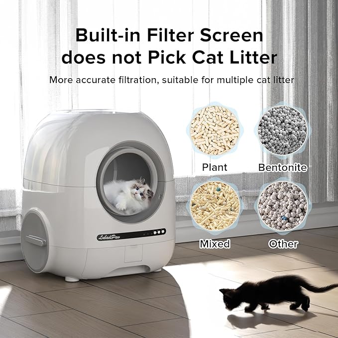 Extra Large Automatic Cat Litter Box Self Cleaning, Large Capacity Litter Robot with App Control Smart Odor Removal Safety Protection for Multiple Cats