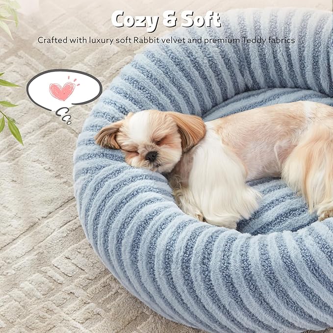 MIXJOY Donut Dog Bed Small Sized Dogs, Round Small Cute Dog Beds for Puppy, Calming Cat Beds with Removable Washable Zipper Cover, Anti Slip Bottom, 23"x23"x8", Blue