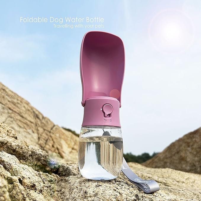 Foldable Dog Water Bottle, Portable Dog Water Dispenser, Outdoor Pet Water Bottle for Cat, Puppy, Walking, Hiking, Travel. Dishwasher Safe, 10oz