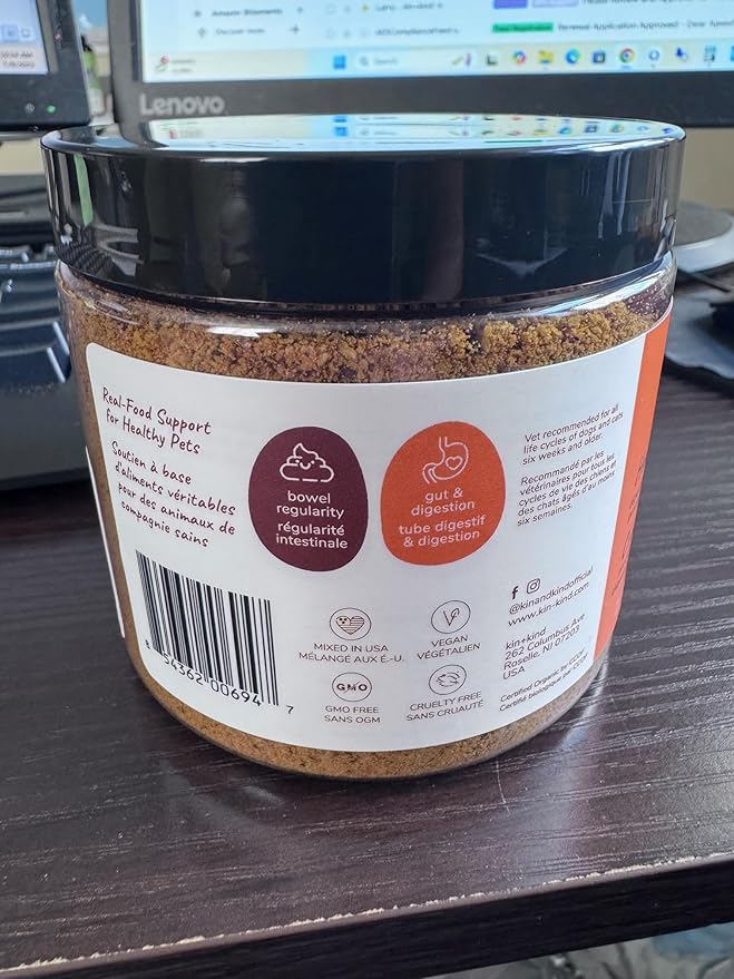 kin+kind Organic Fiber for Dogs&Cats - Pumpkin Boost for Healthy Poops - Digestive Health - Flax Seed, Ginger, Turmeric and Coconut - Made in USA - 4 oz (Medium)