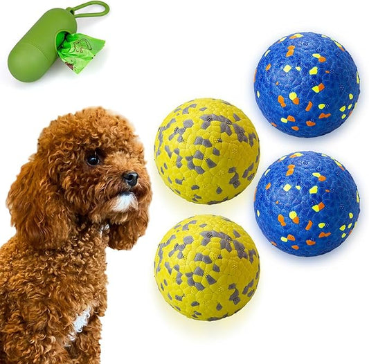 Dog Tennis Balls for Aggressive Chewers, Indestructible Dog Balls for Fetch Game, Durable Bouncy Lightweight Floating Toys (2 Blue + 2 Yellow, Small (2.5" Diameter))