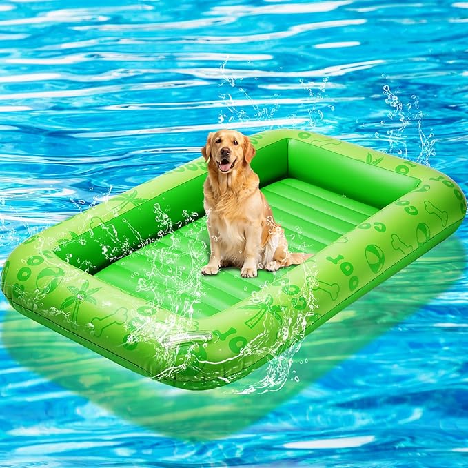 Dog Float for Summer Pool 60" x 33. 5" Inflatable Dog Pool Float with Rope and Handle Durable and Foldable Pet Raft Lake Floating Raft for Small Medium Large Dogs, Hold up to 220 Lbs