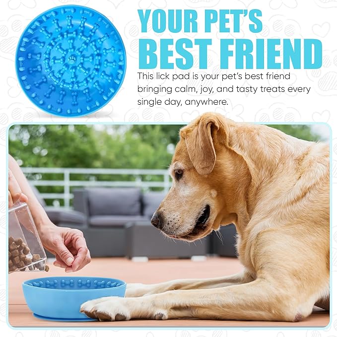 Lick Mat Bowl for Dog–Easy-to-Clean, Non-Slip Design BPA-Free Silicone Lick Mat–Great for Yogurt, or Peanut Butter–Fun Enrichment Slow Feeder & Interactive Dog Toy for Anxiety and Boredom Relief–Blue