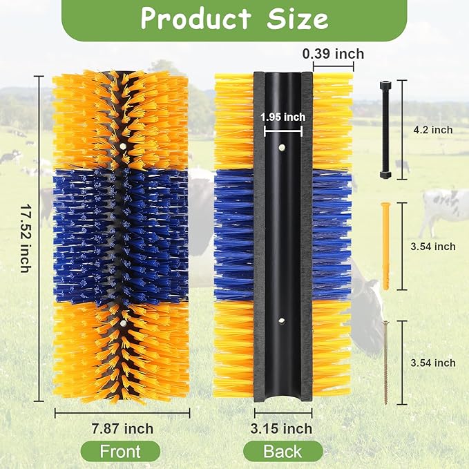 2PCS Livestock Scratching Brush, 17.5 x 7.8 Inch Goat Brushes for Grooming, Horse Brushes for Shedding, Livestock Brush with 8 Screws Great for Horse, Elk, Cattle, Pig, Sheep（Yellow）