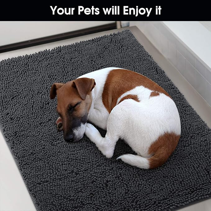 HOMEIDEAS Doormat Indoor Entrance, 48"x30", Highly Absorbent Chenille Large Muddy Dog Washable Non Slip Front Welcome Door Mat for Entryway, Dark Grey