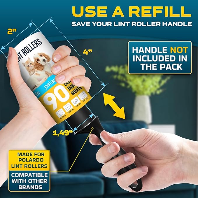 Lint Rollers 900 Sticky Sheets, 10 Spare Rollers,10 Pack of Refills Only. Pet Hair Remover for Clothes, Furniture, Couch, Carpet, Dog Hair Remover, Cat Hair Remover, Animal Fur, Fuzz