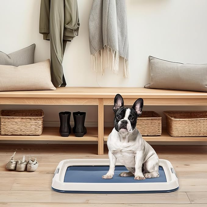 IRIS USA Pee Pad Holder - For Small Sized Dog and Puppy Pee Pads, Secured Latches, Non-Skid Feet, High Polish Finish for Easy Cleaning, Leak Protection, Fits 17"x23" Pad, Navy