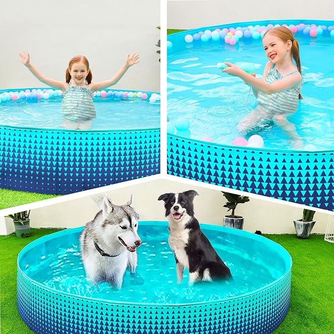 Jasonwell Foldable Dog Kiddie Pool - Hard Plastic Kids Paddling Pool Toddler Baby Swimming Pools for Backyard Collapsible Whelping Box Pet Doggie Cats Wading Pools Bathtub for Puppy Large Dogs 71In