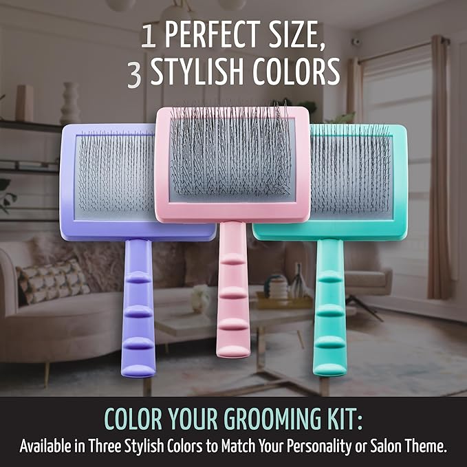 Tauro Pro Line Plastic Long & Short Hair Slicker Dog Brush for Deshedding & Detangling - Mint Slicker Brush for Dog & Cat Grooming - 0.43″ Pins, Flexible Cushion & Non-Slip Grip