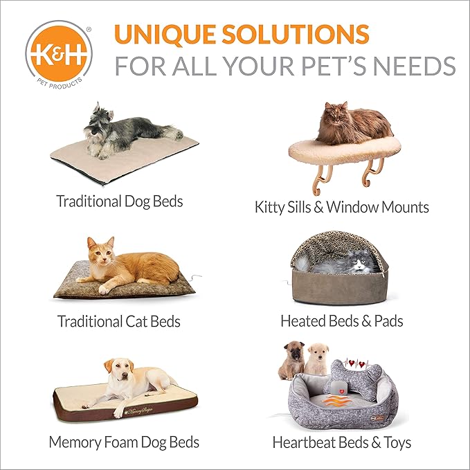 K&H Pet Products Heated Cat Bed for Large Cats, Thermo-Kitty Mod Dream Pod Heated Cat Cave Tent House Bed for Indoor, Warming, Washable Cushion, Waterproof Heater, Safety Listed - 22in Round Tan