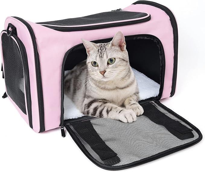 Mile High Life | Outdoor Travel Pet Carrier | Kitty Puppy Cat Carriers | Collapsible Dog Carrier for Small Medium Dogs | Cat Crates w Breathable Mesh with Soft-Sided (Pink, Medium)