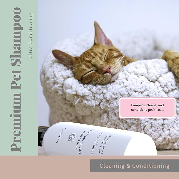 Begley’s No Rinse Waterless Pet Shampoo, Bathless Cleaning, Deodorizing, and Odor Removal for a Shiny, Fresh Smelling Coat - Effective for Dogs, Puppies, and Cats - Fresh Lavender Scent