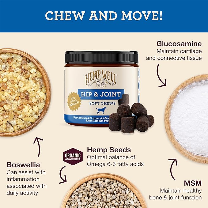 Hemp Well Hip and Joint Soft Chews – Supports Mobility and Promotes Healthy HIPS and Joints for Dogs, Organically Sourced (60 Count)