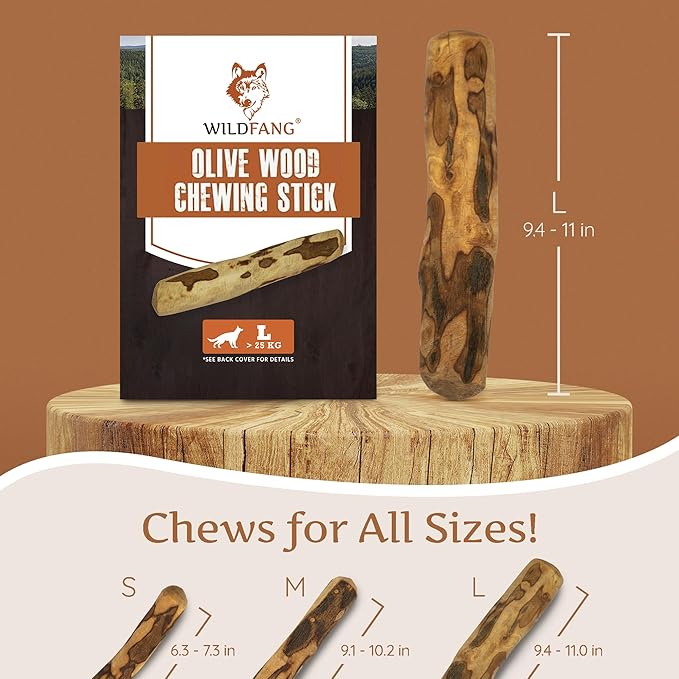Wildfang® Olive Wood Chewing Sticks for Dogs, Large - Tough Chew Toys for Aggressive Chewers, Puppy Chew Toys for Teething, Training for Chewing Muscles, Olive Wood Stick for Dog (Over 55lbs)
