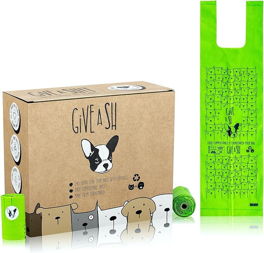 100% Certified Home Compostable Dog Poop Bags with Handles - 10% to Charity - ASTM D6400 & EN 13432 Compliant - 240 x Plant Based X Large Compostable Poop Bags (20 Rolls)