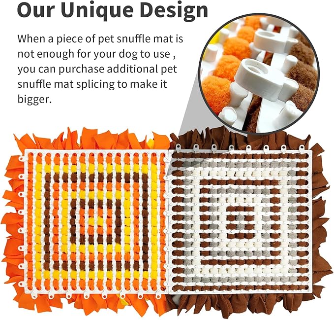 Pet Snuffle Mat for Dogs, Dog Feeding Mat, Nosework Training Mats for Foraging Instinct Interactive Puzzle Toys (Orange&Yellow&Brown)