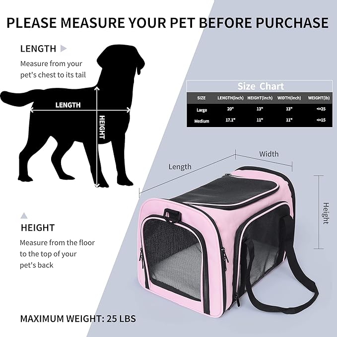 Mile High Life | Outdoor Travel Pet Carrier | Kitty Puppy Cat Carriers | Collapsible Dog Carrier for Small Medium Dogs | Cat Crates w Breathable Mesh with Soft-Sided (Pink, Medium)