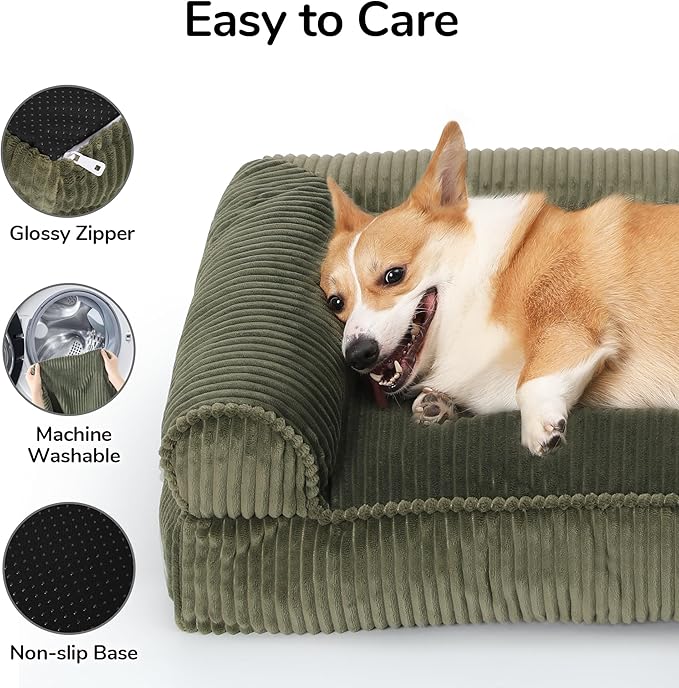 FUKUMARU Cute Dog Bed, Fluffy Dogs Couch with TPU Layer Keeping Lining Dry, Pet Sofa Medium Size Dog Easy to Care, Warm Cat Bed with Removable Zipper Cover, 36inch, Large, Green