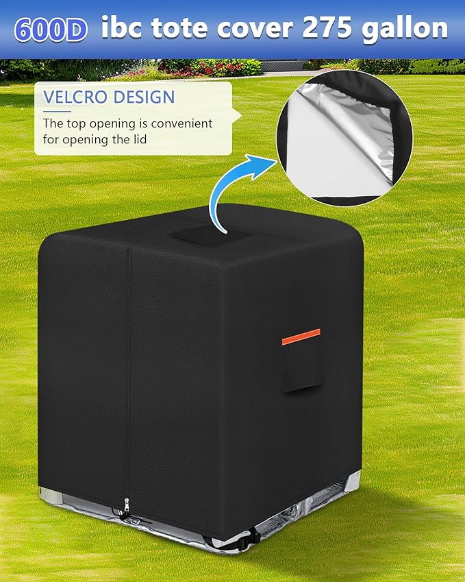 IBC Tote Cover，Zipper IBC Tote Cover，Fit 275 Gallon Water Tank，600D Heavy Duty Waterproof and Sunscreen Material，black