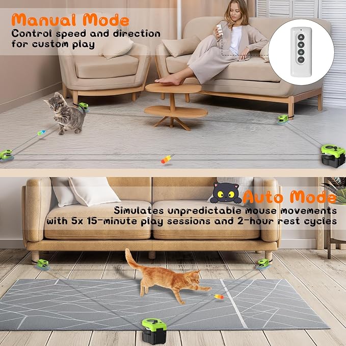 Interactive Cat Toy for Indoor - Automatic Cat Treadmill with Remote Control, 3 Speeds, Quiet Motor & Durable Design | Indoor Chase Hunting Feather Toys for Fitness, Playtime & Energy Release (Green)