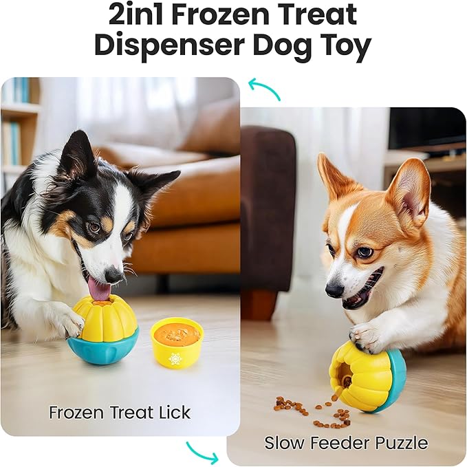 Potaroma Frozen Treat Dog Toys Enrichment Ball, Interactive Durable and Safe Puppy Chew Toy, Slow Feeder Food Dispenser Dog Pup Puzzle for Chewers 4.0 Inches