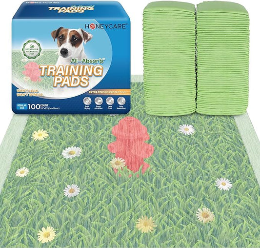 HONEY CARE Dog Training Pads with Grassfield & Fire Hydrant Printing丨Eliminating Urine Odor Puppy Pads 丨 Premium Dog Pee Pads (100 Count, 22x23 inch)