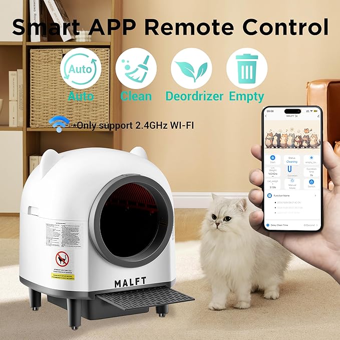 90L Self-Cleaning Litter Box – WiFi Connected Automatic Cat Litter Box, Silent Night Mode, Child & Pet Safe, Works for Multiple Cats (Comes with Anti-Slip Mat & Waste Bags)