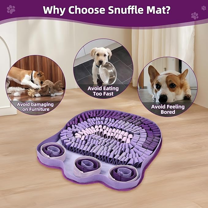 Snuffle Mat for Dogs - Interactive Sniff Mat & Slow Feeder for Dog Training, Stress Relief & Natural Foraging - Non-Slip, Portable, Durable - Purple