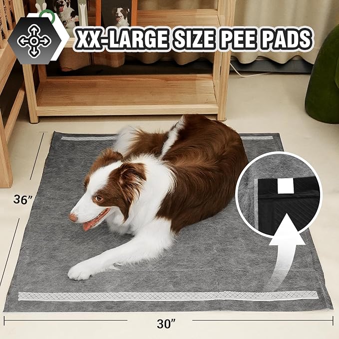 IMMCUTE Dog Pee Pads Extra Large 30"X36", 30 Count, Charcoal Puppy Pads, Absorbent Pads & Fast Drying Potty Pads for Dogs with Adhesive Strip, Disposable Pee Pads , Idea for Pet Training, Jumbo Size