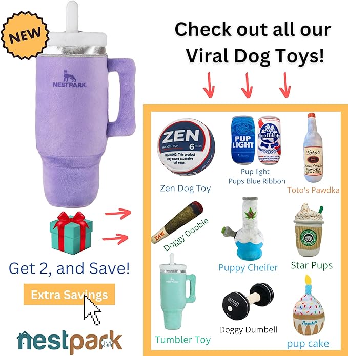 Tumbler Cup Funny Dog Toy - Parody Plush Squeaky Crinkle Dog Toy (Orchid Purple)