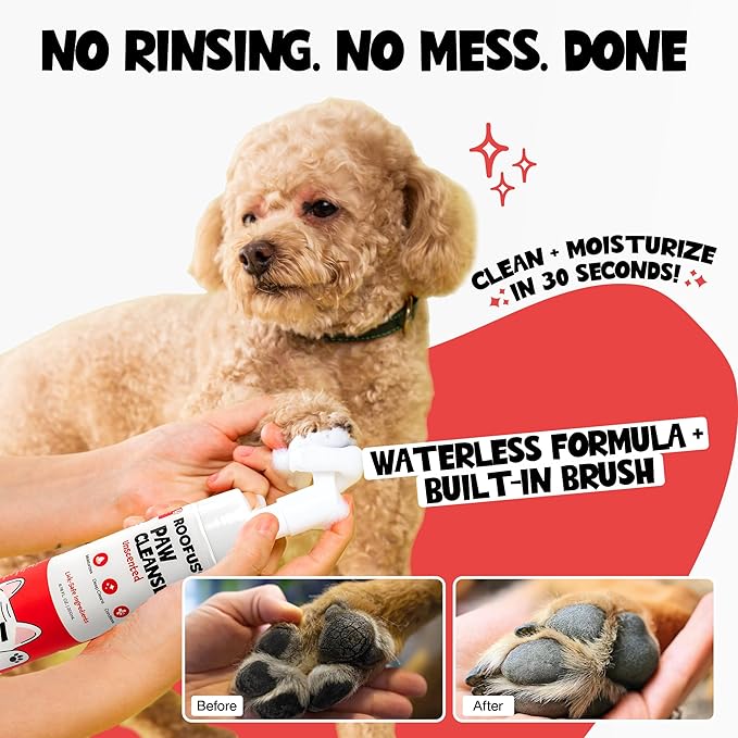Paw Cleanser - Gentle, Unscented Foaming Cleanser with Built-in-Brush - No-Rinse Paw Cleaner for Dogs and Cats - Paw Cleaner for Repairing & Restoring Cracked Paws - 5.07 fl oz